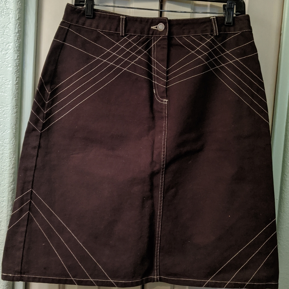 Moda International Y2K Chocolate Brown Skirt Contrast Stitching NWOT